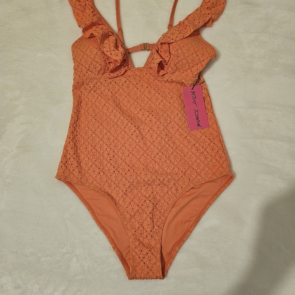 Betsey Johnson Orange Swimsuit One Piece with Eyelet Design